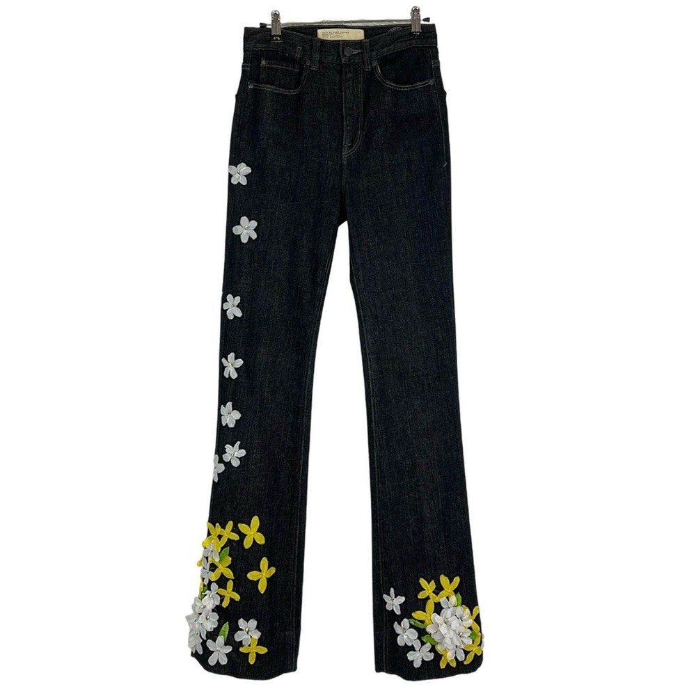 MARC JACOBS Dark Wash Customized Floral Appliqué Bootcut Jeans Women’s Size 26